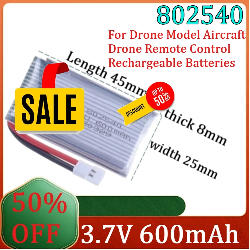 

Lithium-ion Battery Built-in Protection Board 3.7V 600mAh for Drone Model Aircraft Drone Remote Control Rechargeable Batteries