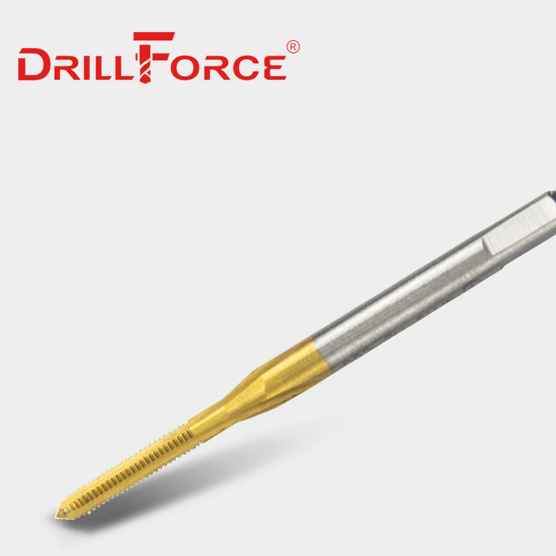 Drillforce-broca de grifo de rosca de tornillo de cobalto, vástago de 3mm, Mini HSSCO M35, máquina de M0.8-M1.9 de flauta recta, herramienta para acero inoxidable