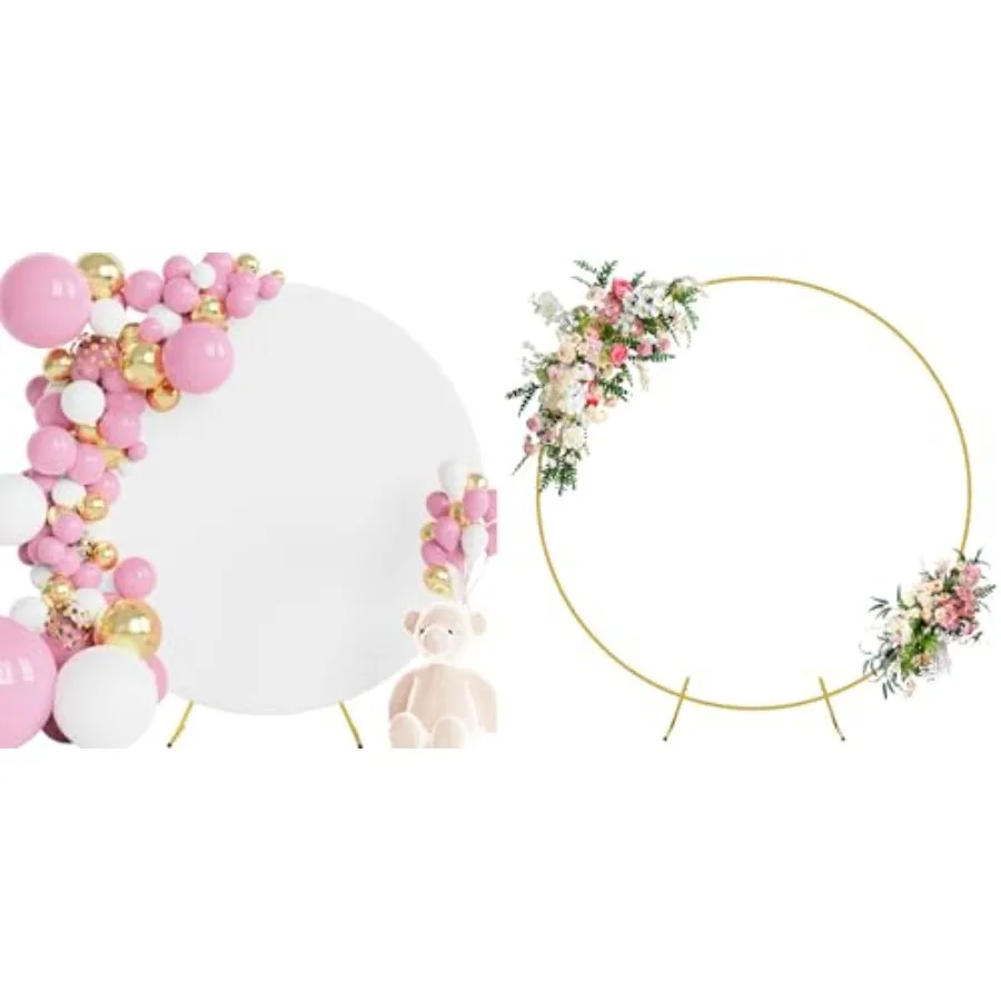 

5FT Round Backdrop Stand and Arch Cover Bundle White Round Arch Covers with Buckles for Wedding Birthday Party