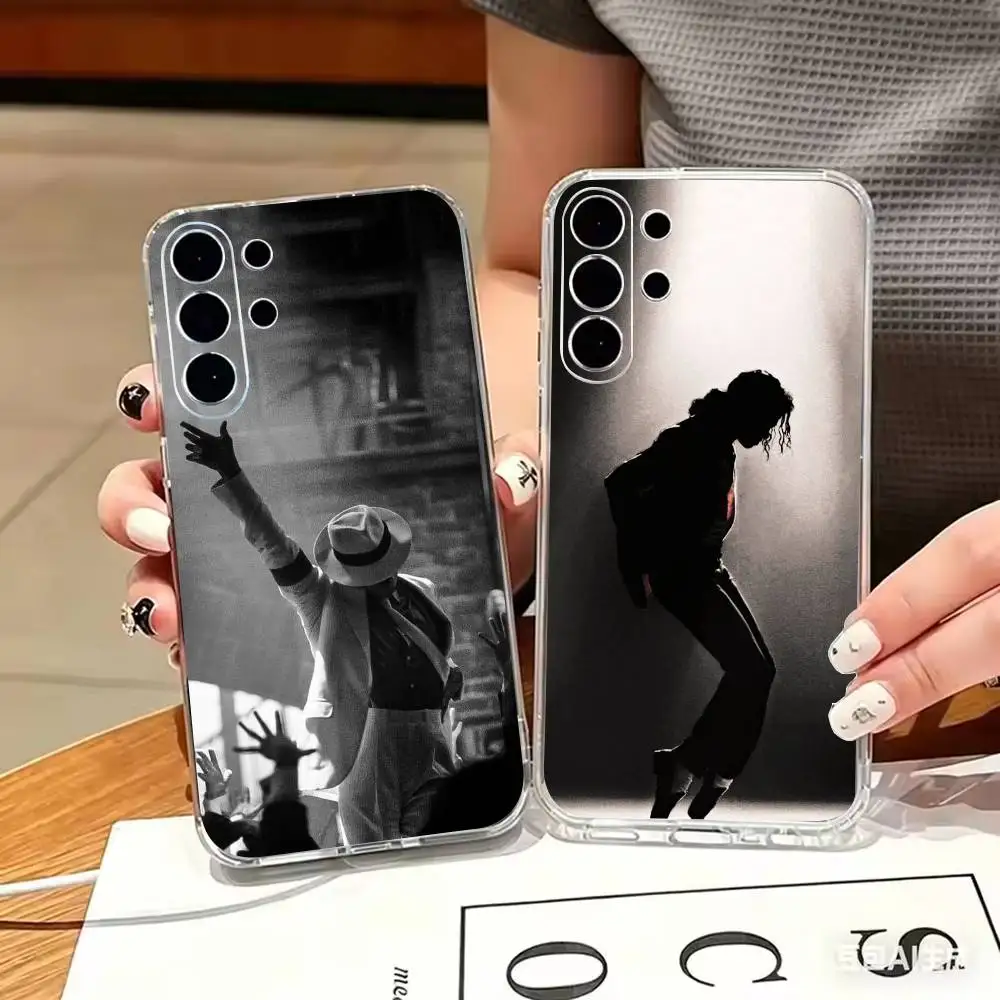 D-Dance King Michael Jackson Transparent TPU Shockproof Protection Phone Case For Samsung S 25,24,23,22,30,21,10,9,Ultra,Plus,Li