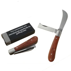 Cuchillo de injerto de jardín de acero inoxidable, cuchillo de bolsillo plegable para electricista, herramientas de mano EDC, mango de madera, Gadgets de Camping