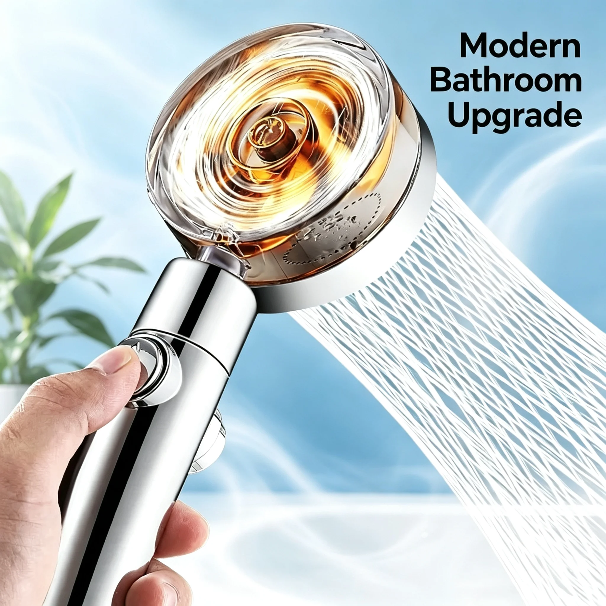 Twin Turbo Propeller Fan Pressurized Shower Head 360 Rotatable Water Saving Handheld Sprayer for Home Bathroom Daily Use