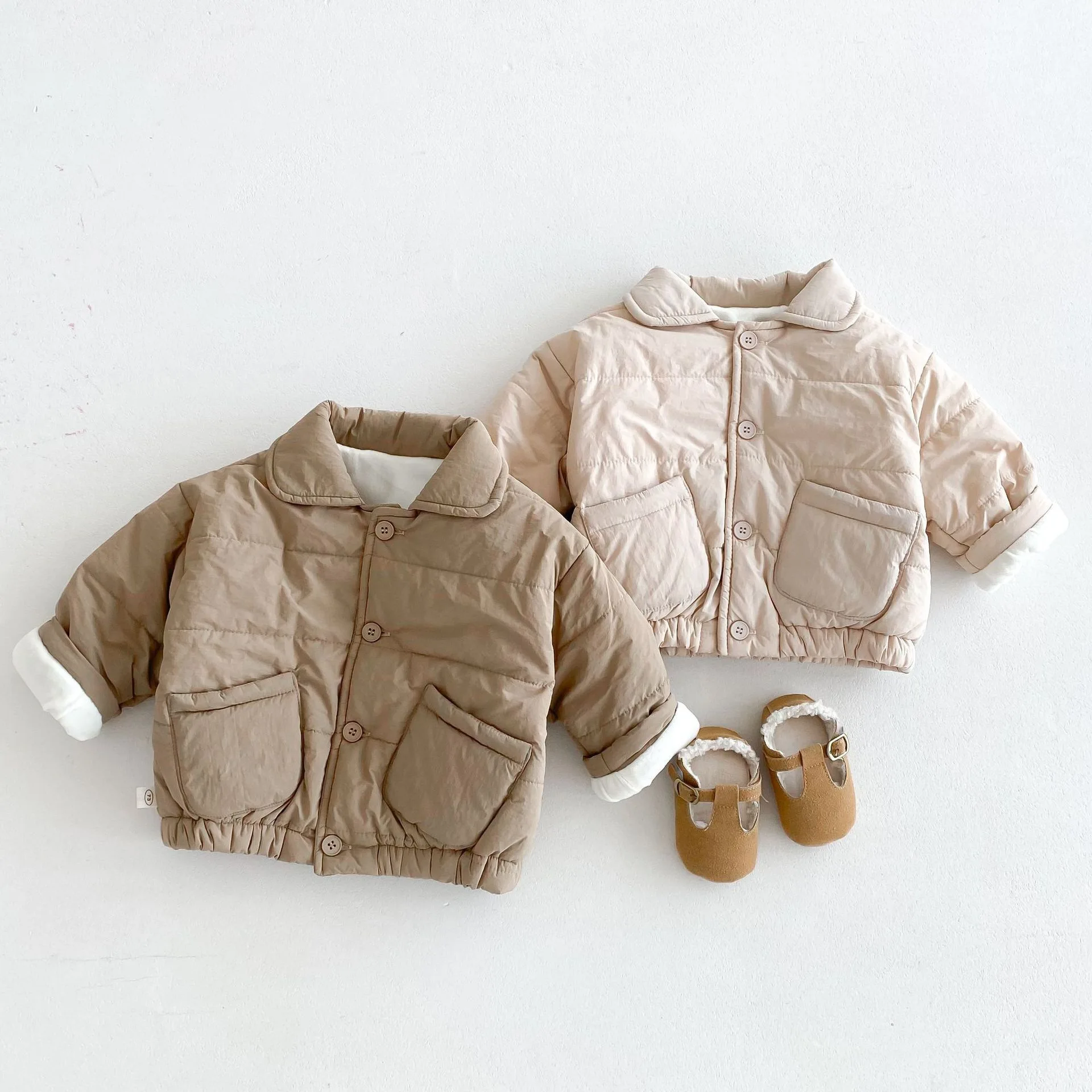 Children's Korean Version with Plush and Thick Cotton Coat, Men's and Women's Warm Jacket, Fashionable for Baby Boys and Girls