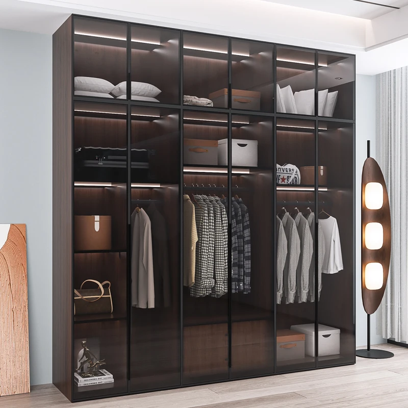 

Шкаф для дома, спальни, простой, легкий, роскошный, со стеклянной дверью, бытовой, утолщенный, из цельного дерева, экологическая доска, гардеробная