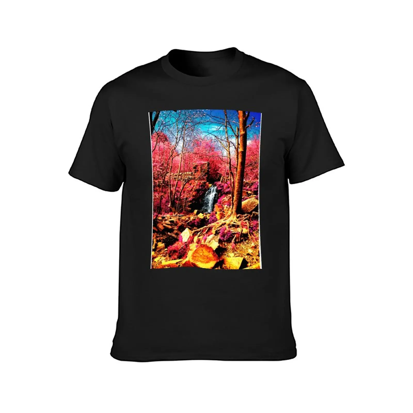 Fall forest, autumn landscape, waterfall T-Shirt animal prinfor boys Blouse summer clothes sweat mens workout shirts