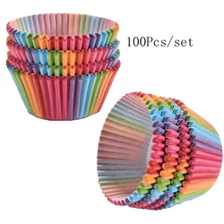 100Pcs/set Rainbow Color Cupcake Liner Baking Cup Cupcake Paper Muffin Cases Cake Box Cup Tray Cake Mold Decorating Tools