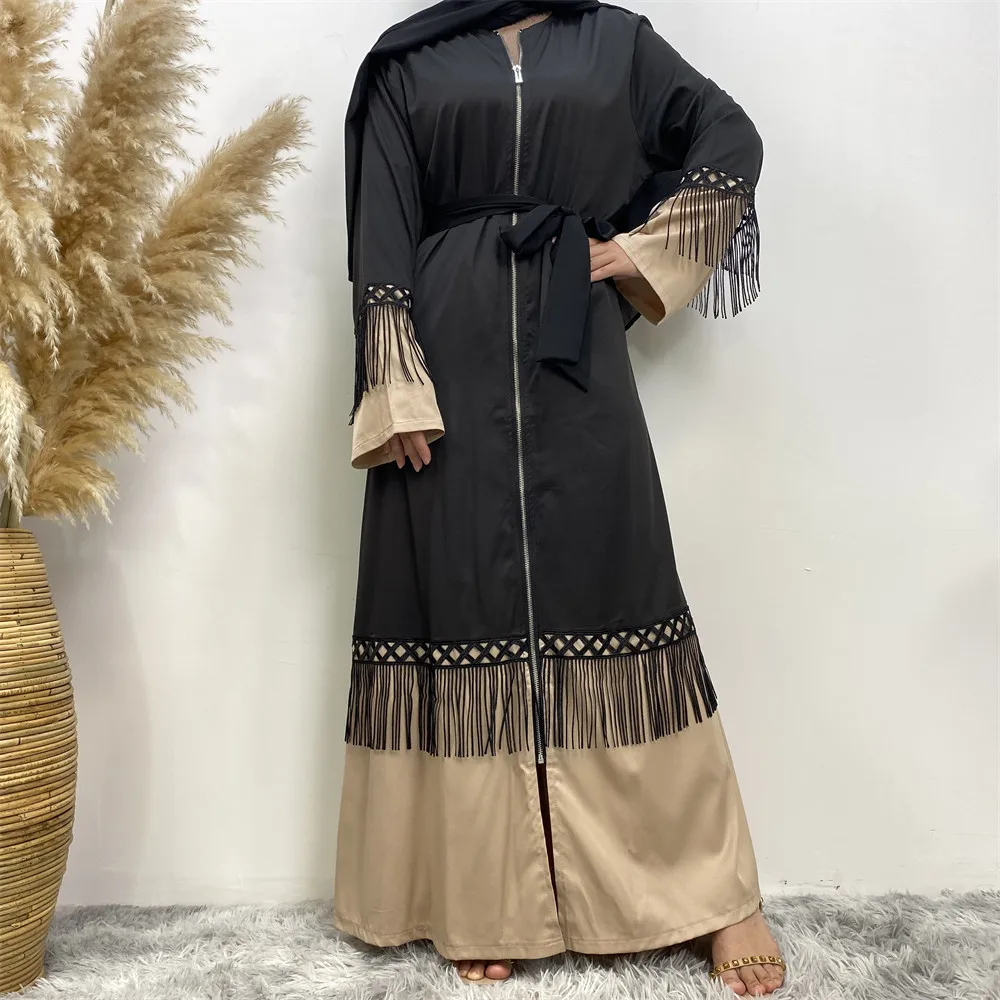 New Muslim Ramadan Flow Sue lace patchwork long dress for women Dubai Turkish fashion zipper dress Abaya Arab Islamic loose eleg