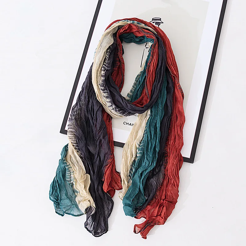 Tie-dyeing Gradient Fashion Pleated Women Foulard Elegant Long Scarf Solid Shawl Hijab Beautiful