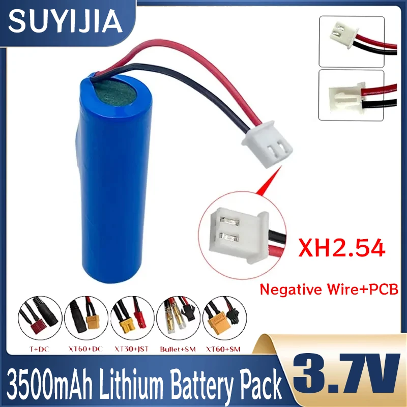 3.7V 18650 Liion Battery Pack 3800mAh 1S1P Lithium-ion Rechargeable Batteries Negative Wire+PCB for Sweeper Replacement Lighting