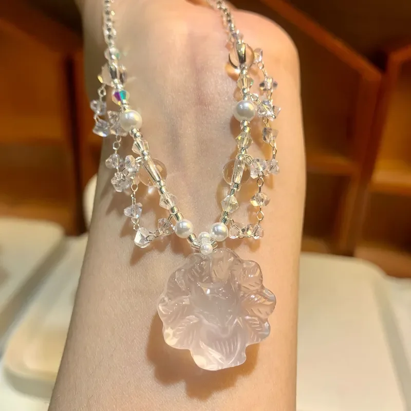 Powder Crystal Fox Brand Crystal Nine-tailed Fox Pendant Engraving Necklace DIY Necklace Accessories Wholesale Crystal Fox