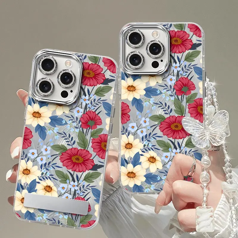 

15Pro Red flowers Bracelet Holder Phone Phone Case For iPhone 15Pro 15ProMax 15 6Plus X XS XR XSMAX 11 12Pro 15 7Plus Cover
