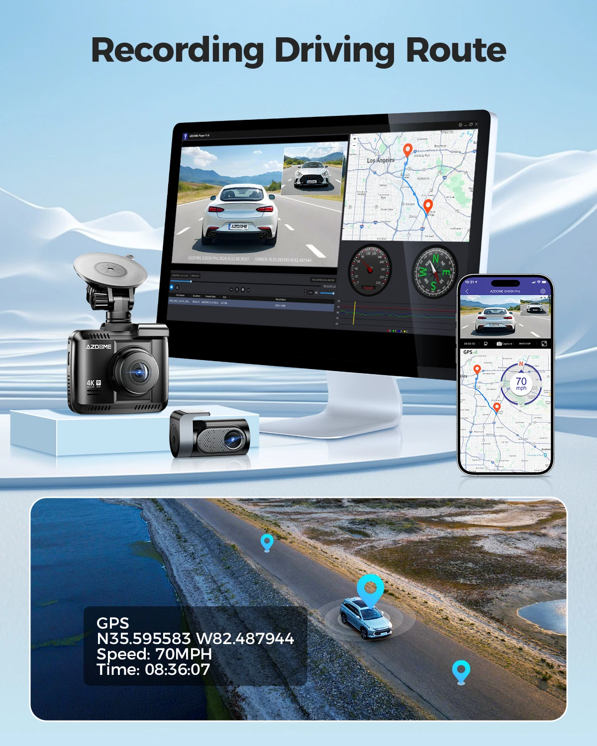 Azdome gs63h traço cam 4k gravadores de carro gps wifi veículo frente cam carro dvr visão noturna dashcam 24h monitor estacionamento câmera carro