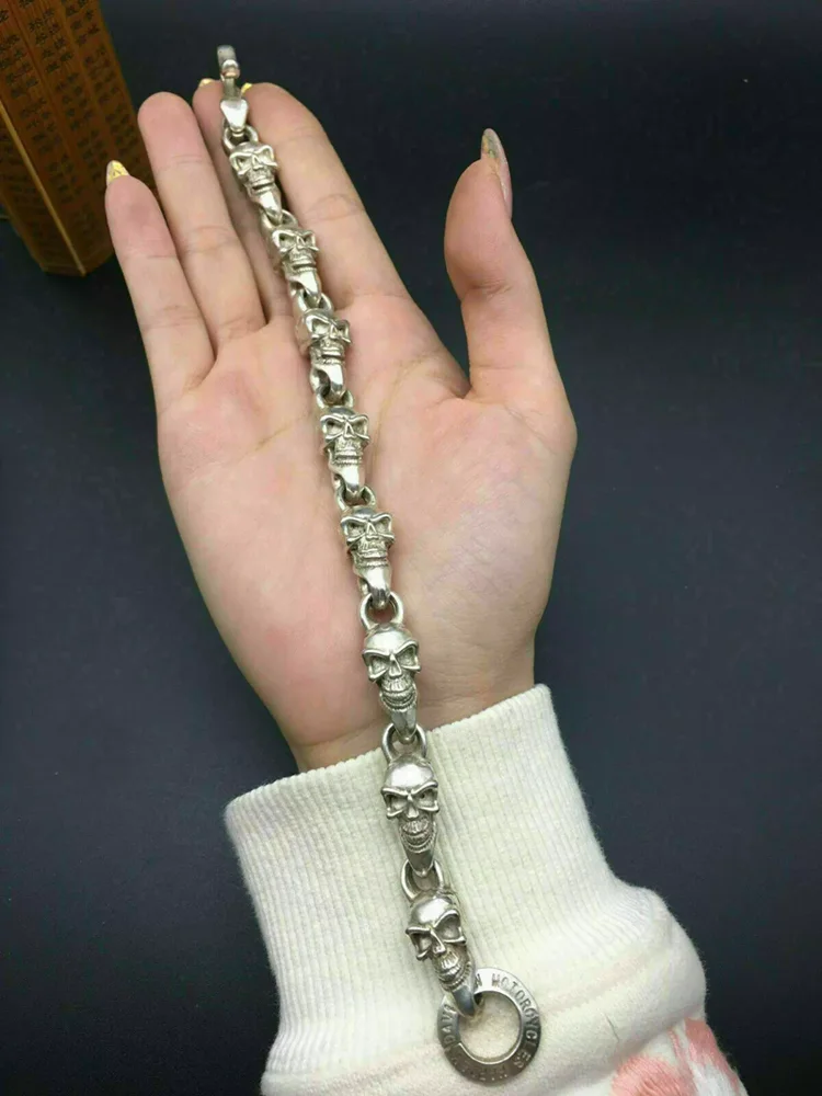 chinese miao silver cast cool skull statue bracelet jewel collectable gift Art
