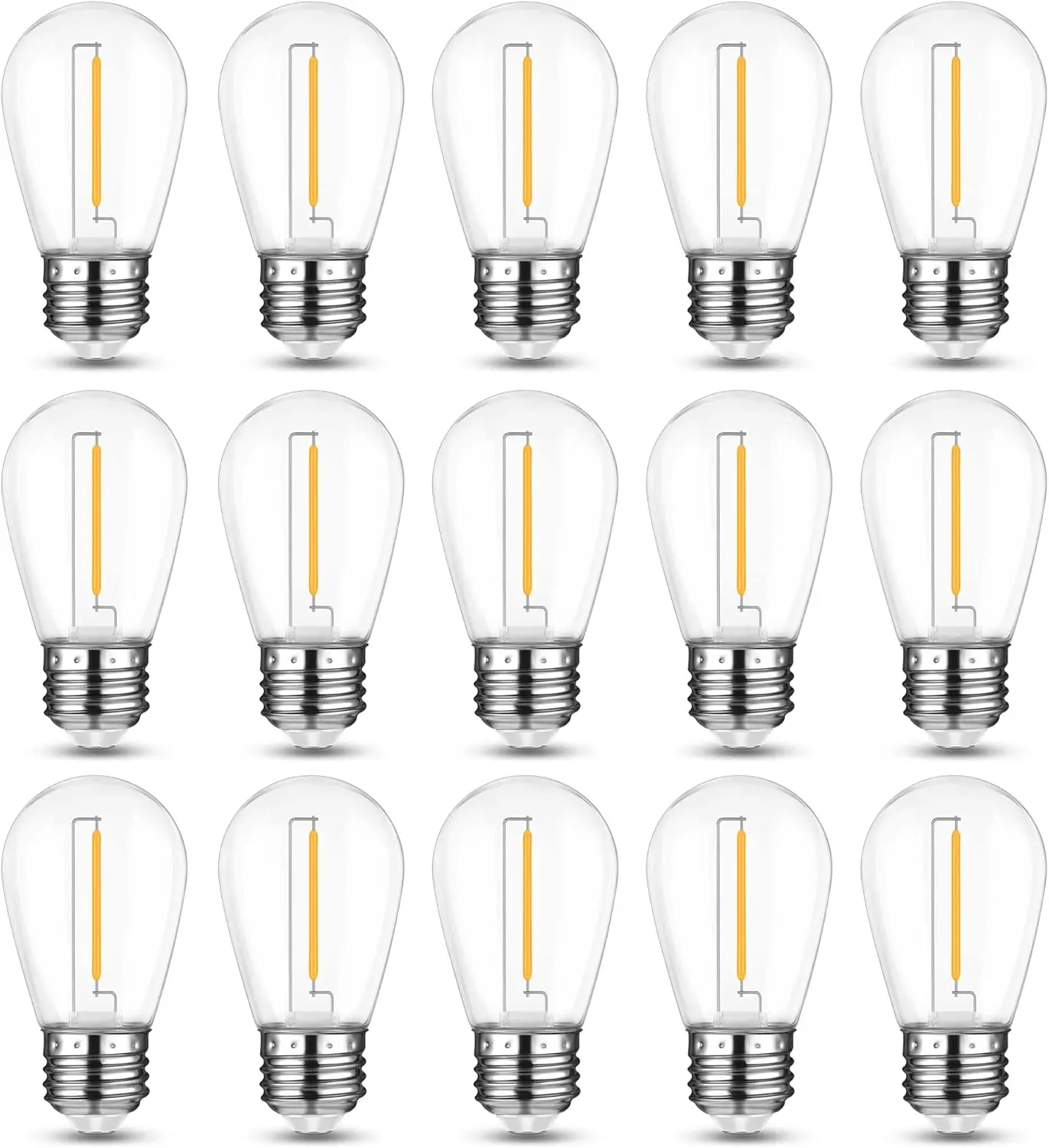 

Shatterproof S14 LED Bulbs, 1W=11W, E26 Base, Warm White 2700K, Outdoor String Light Replacement, 15 Pack