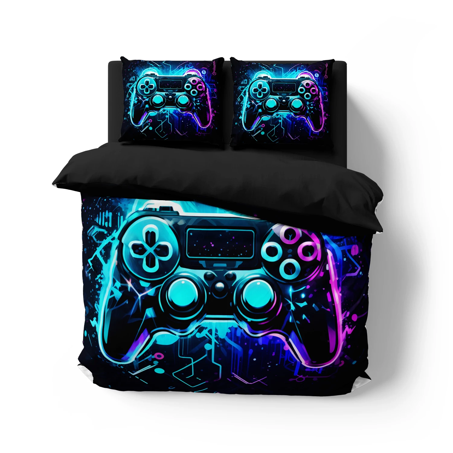 Game King Queen Duvet Cover 3D Black Game Handle Bedding Set For Kids Teens Boys Man Gamer Bedroom Decor Quilt Cover Pillowcase