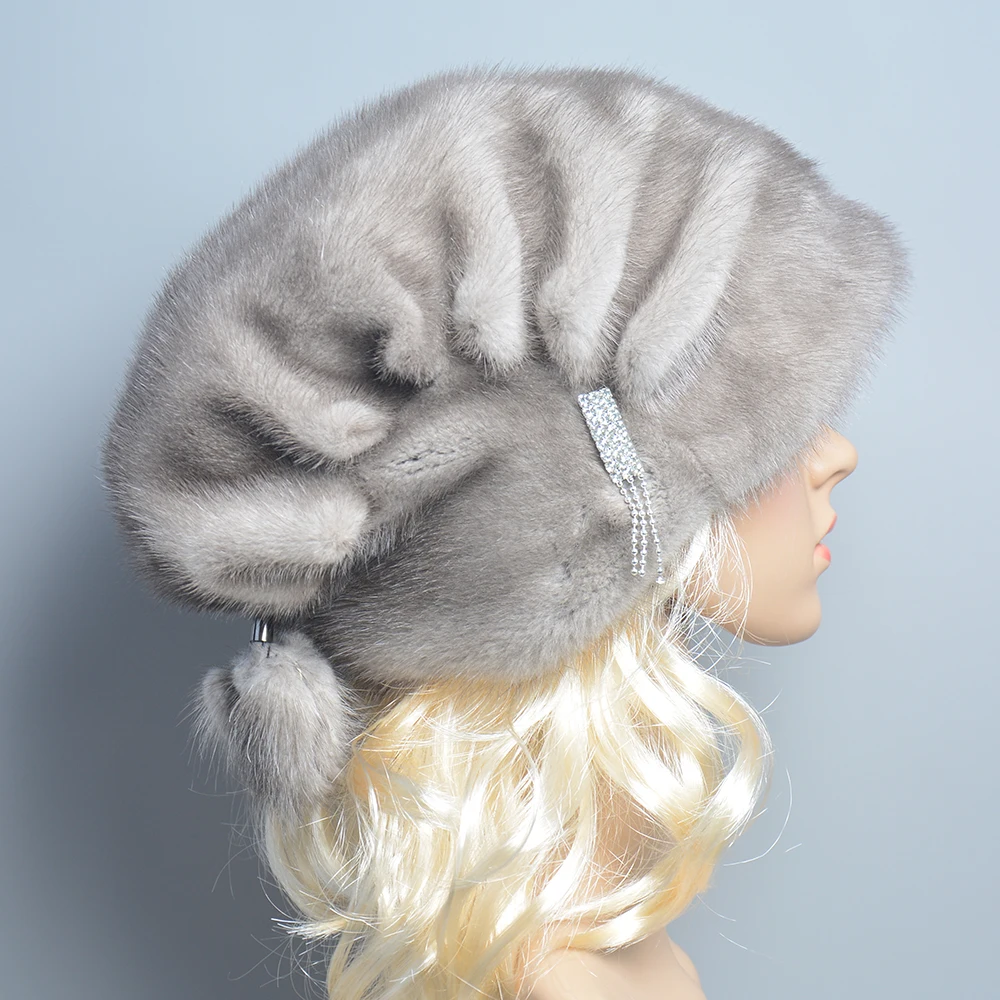 Russian Fur Hat Winter Warm Natural Mink Fur Hats for Women Classic Luxury Caps Earflap Christmas Hat Luxury Lady Real Mink Hat