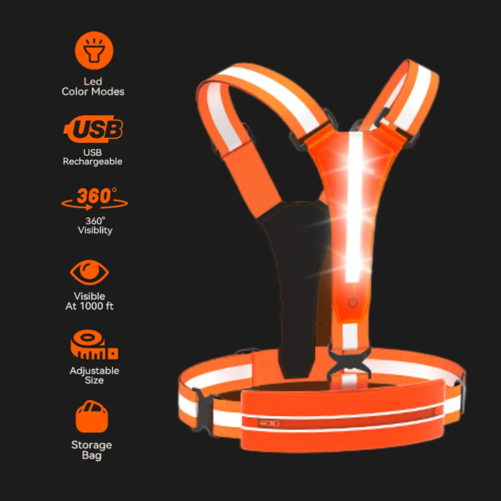 

LED Reflective Vest USB Rechargeable Safety Night Cycling Flashing Clothing Men Women Running Fishing Outdoor Sports Vests