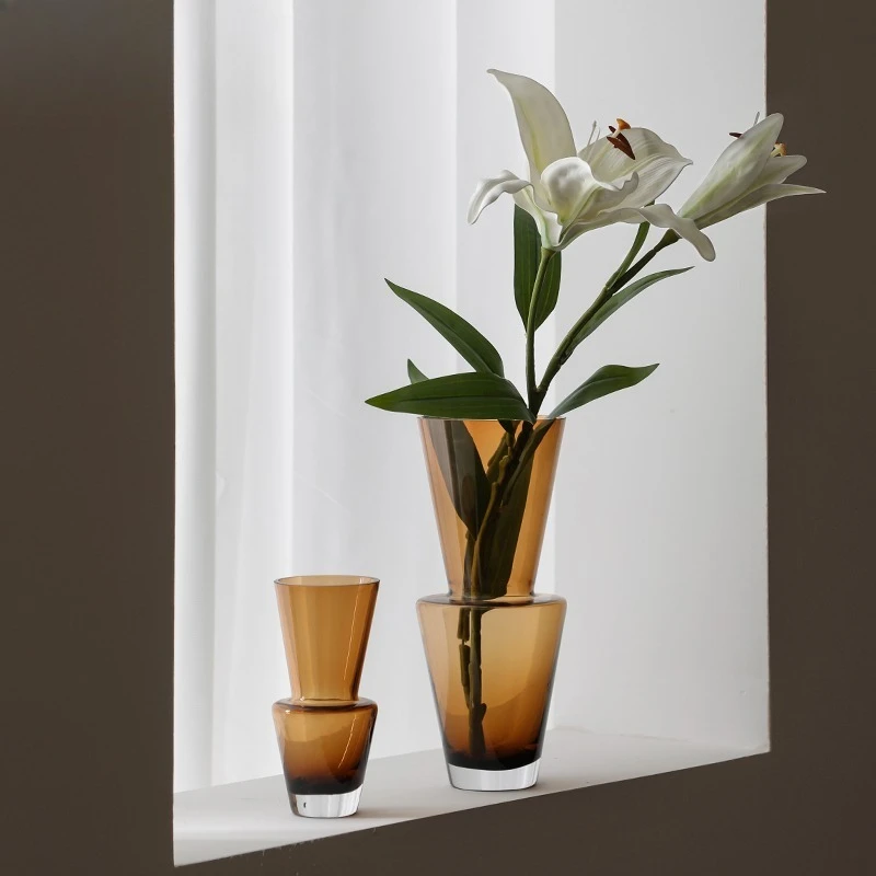Simple hand blown inverted cone glass vase desktop decoration vase Nordic home office glass vase