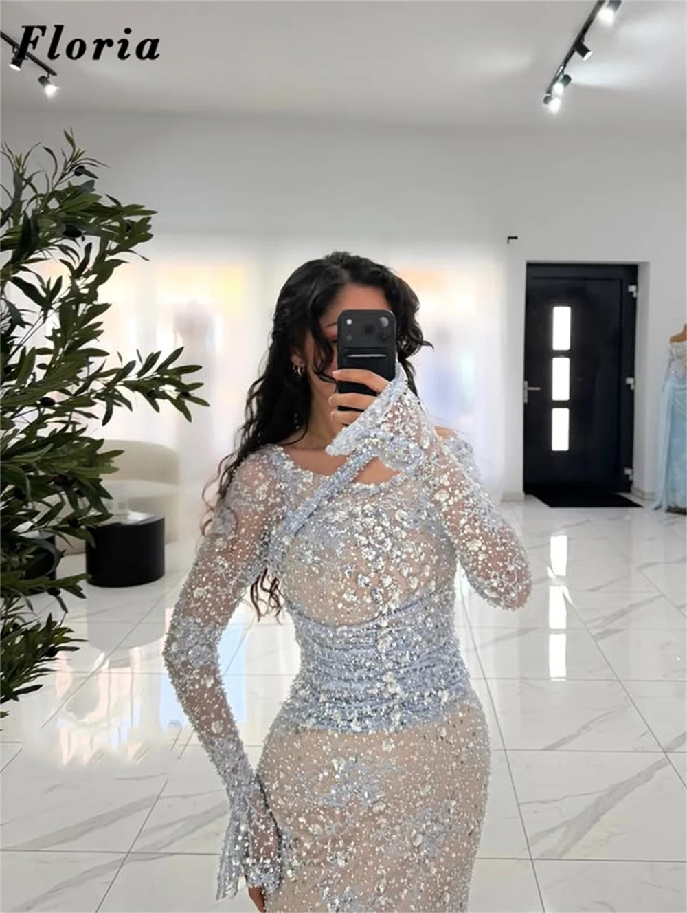 

New Elegant Sequins Mermaid Prom Dresses Arabic Long Sleeves Beading Evening Dress For Women Customized Wedding Party Gowns
