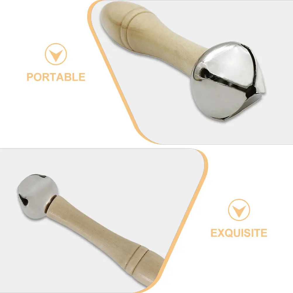 4Pcs Wooden Handle Hand Shake Bells Vertical Jingle Bells for Classroom Training Party Sports Dinner Bell Loud Noise Makers