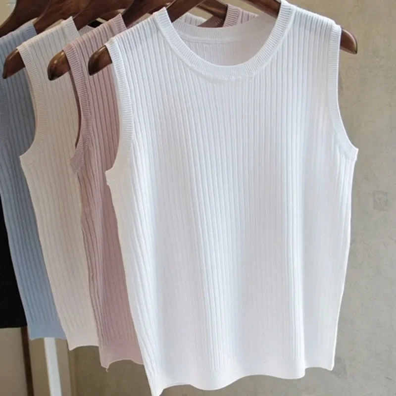 Knitted Vests Women Top O-neck Solid Tank Blusas Mujer De Moda Spring Summer New Fashion Female Sleeveless Casual Thin Tops 4588