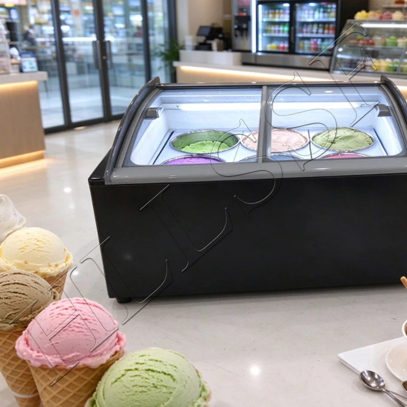 110220V Desktop Ice Cream Showcase Ice Cream Freezer Display Counter Type Gelato Display Freezing Machine
