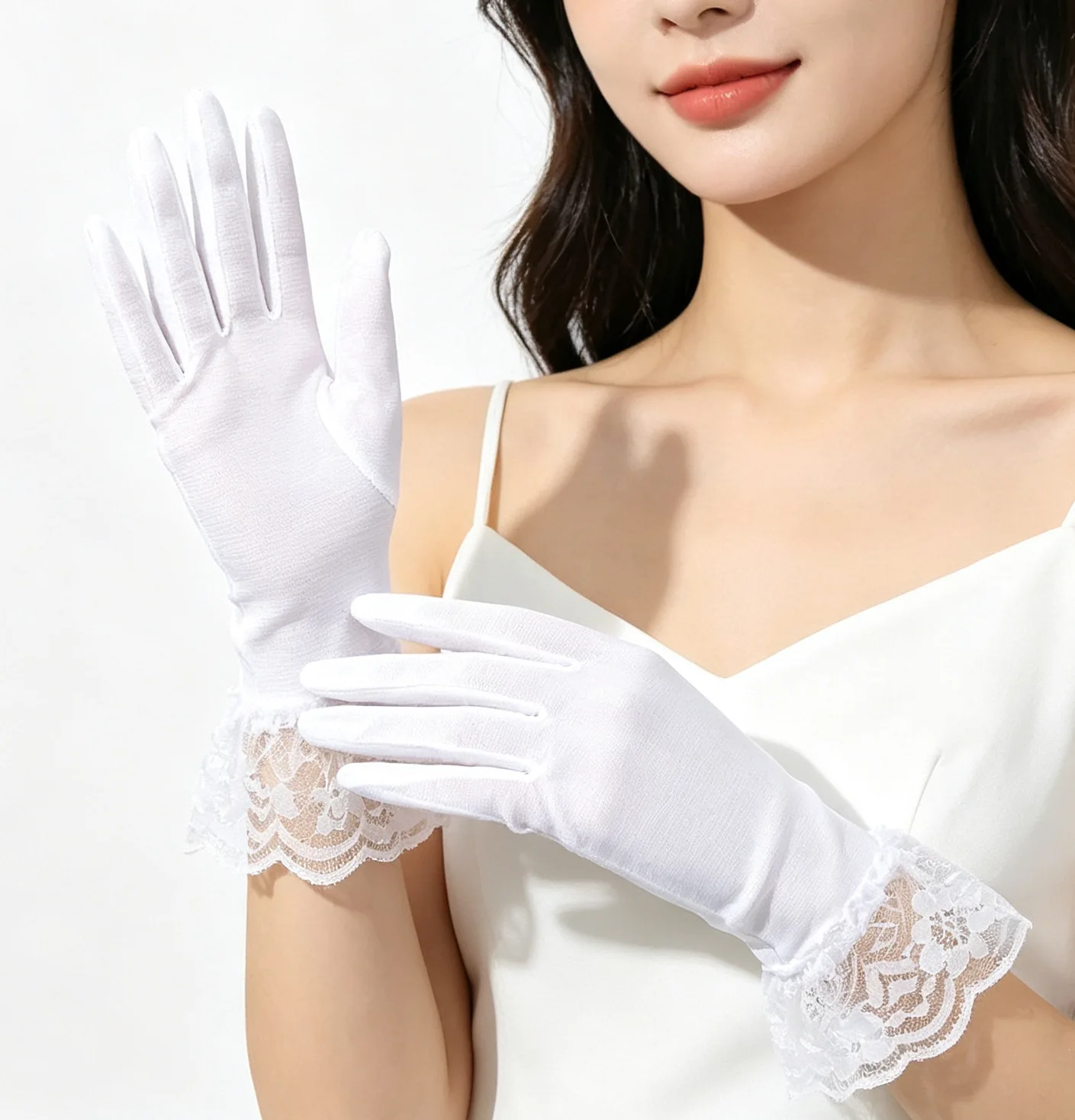Gloves Lace Tulle Short Thin Stretch Bridal Wedding Gown Elegant UV Protection Breathable Ladies Black White Summer