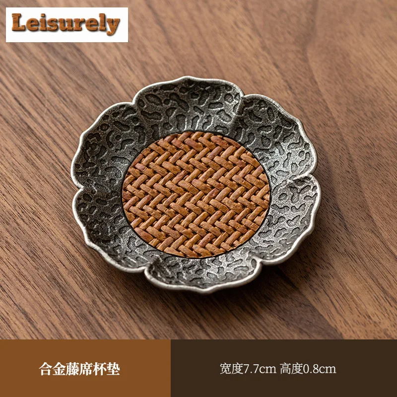 2pc/set Creative Alloy Rattan Coasters for Coffee Cups Anti-scald Placemats White Tea Mat Tea Services Accessories Collection