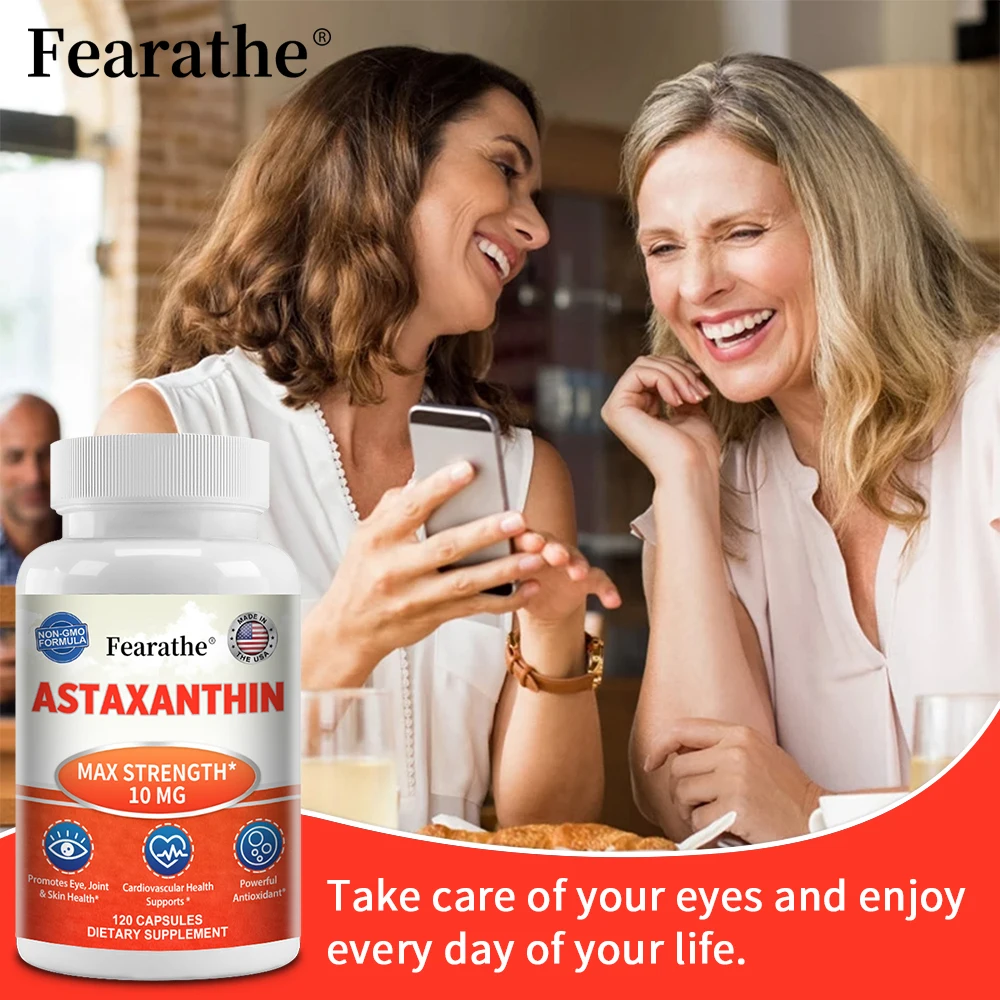 Fearathe 10 mg Astaxanthin Capsules - Neutralizes free radicals, Skin health, Antioxidant