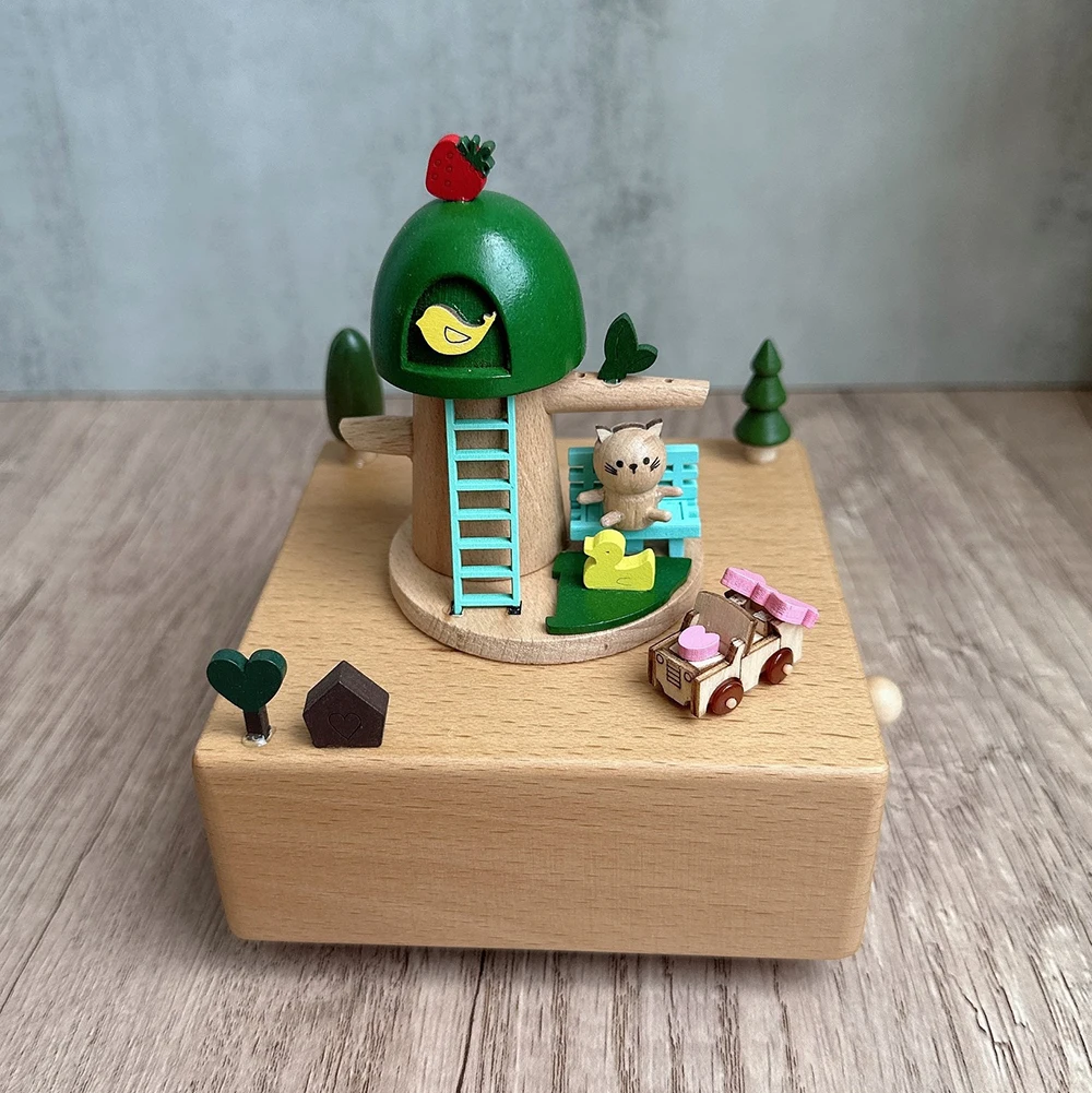 Tree Bird Wooden Music Box Micro Landscape Creative Valentine's Day Gift Music Box DIY Handmade Wedding Christmas Birthday Gift
