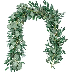 2M Artificial Eucalyptus Garland Willow Leaves Fake Green Vine Fake Plant Wedding Home Decoration Background Rattan