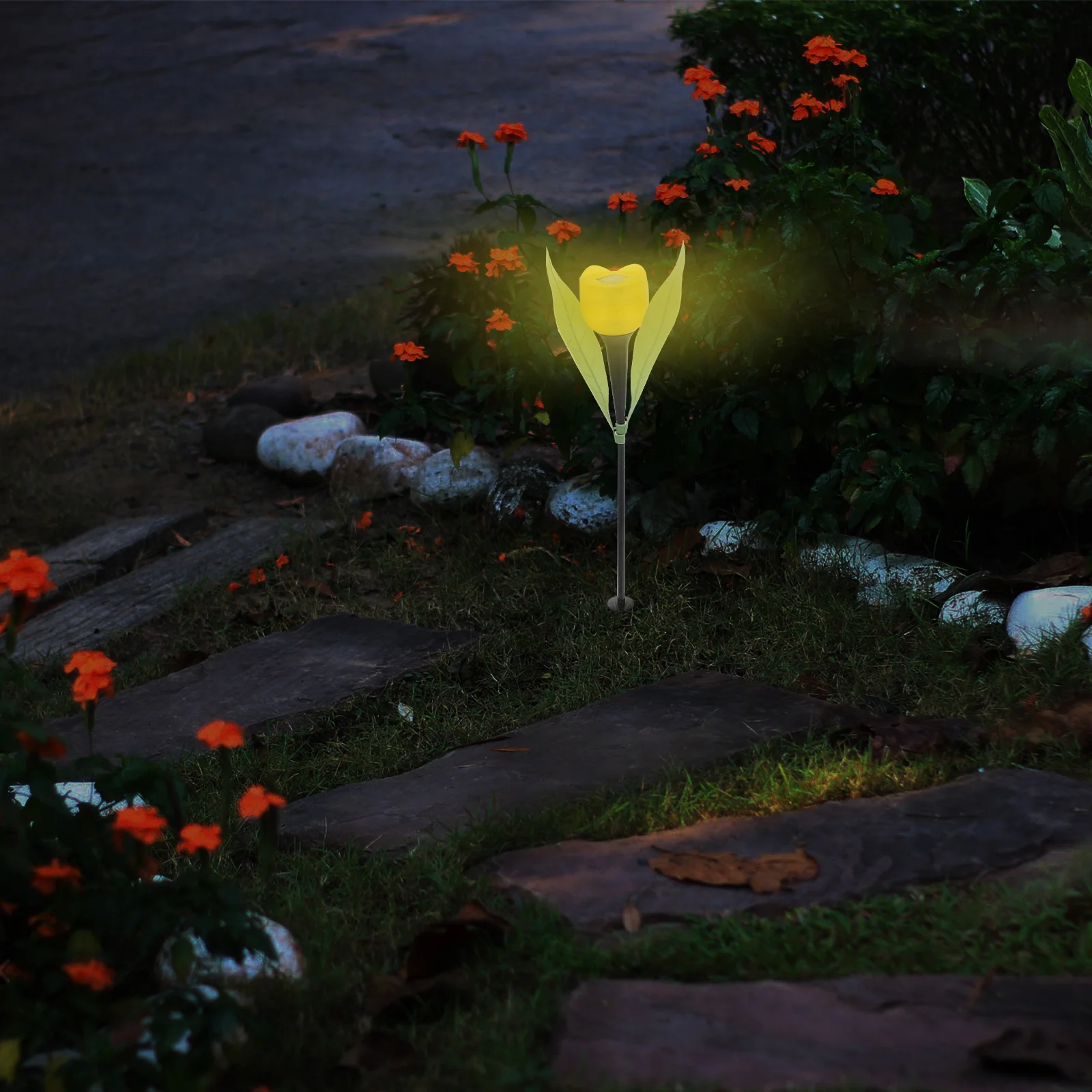 3 قطعة زهرة التوليب الشمسية شكل مصباح ليد في الهواء الطلق حديقة الديكور كامل تعمل بالطاقة الشمسية حياة طويلة مصباح التوصيل الأرضي