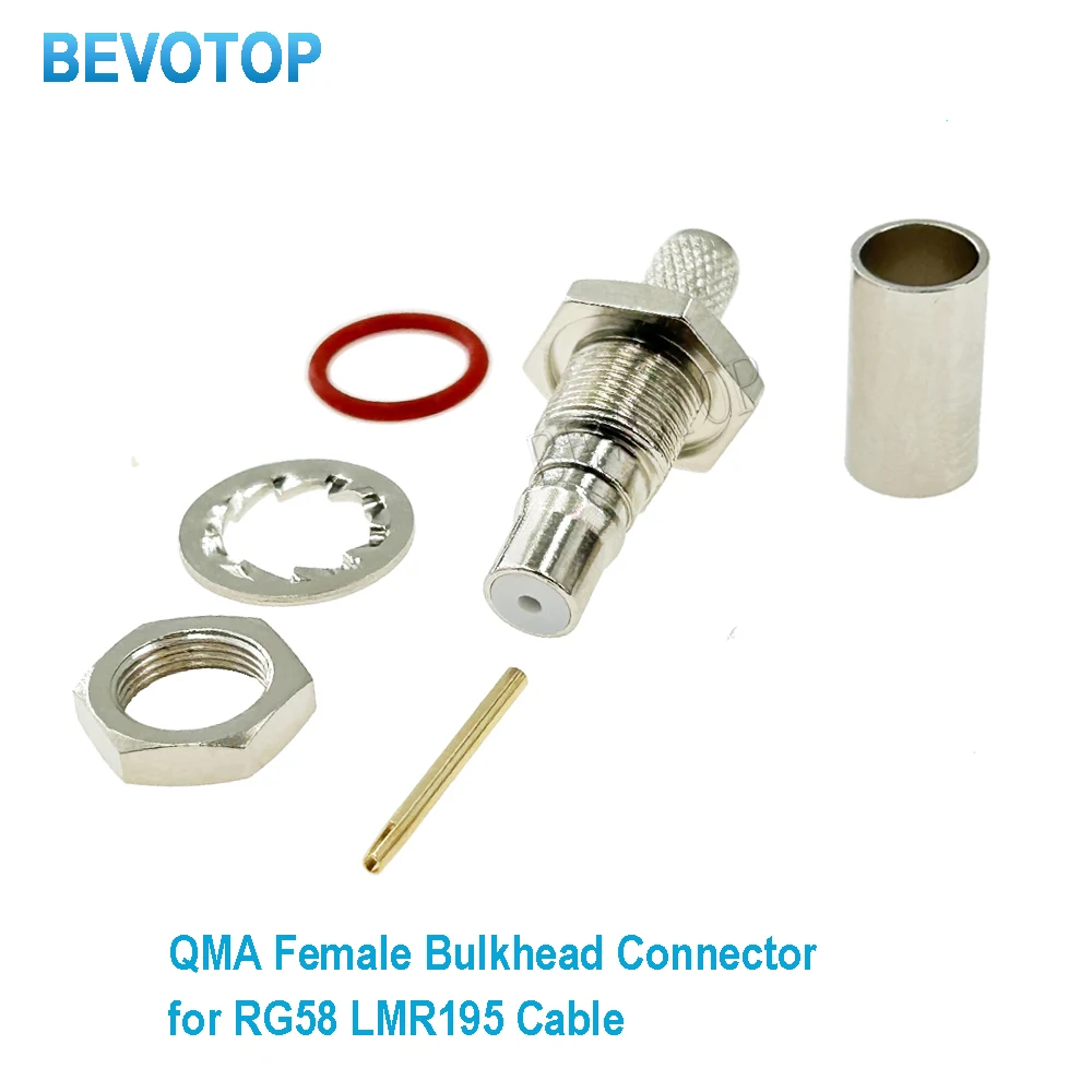 

10Pcs/lot BEVOTOP LMR195 RG58 QMA Female Waterproof Bulkhead Jack 50 Ohm 50-3 QMA Connector QMAK-3 for RG-58 LMR-195 Cable