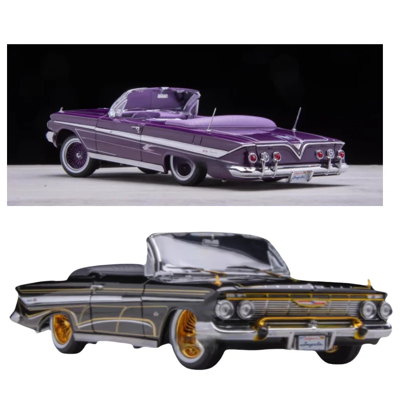 

1:18 Chevrolet Impala Lowrider 1961 die-cast alloy car model, boys' holiday gift toy, adult decorative collectible ornament.