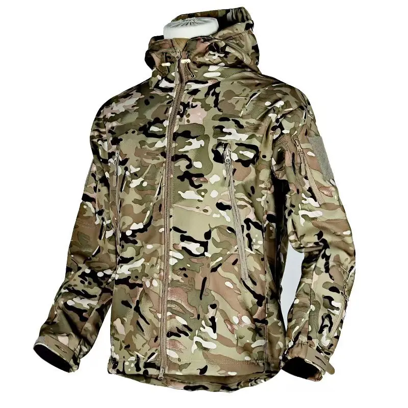 

Mens Tactical Jacket Outdoor Softshell Fleece Thickened Windproof Warm Military Workwear Combat Hooded Coat