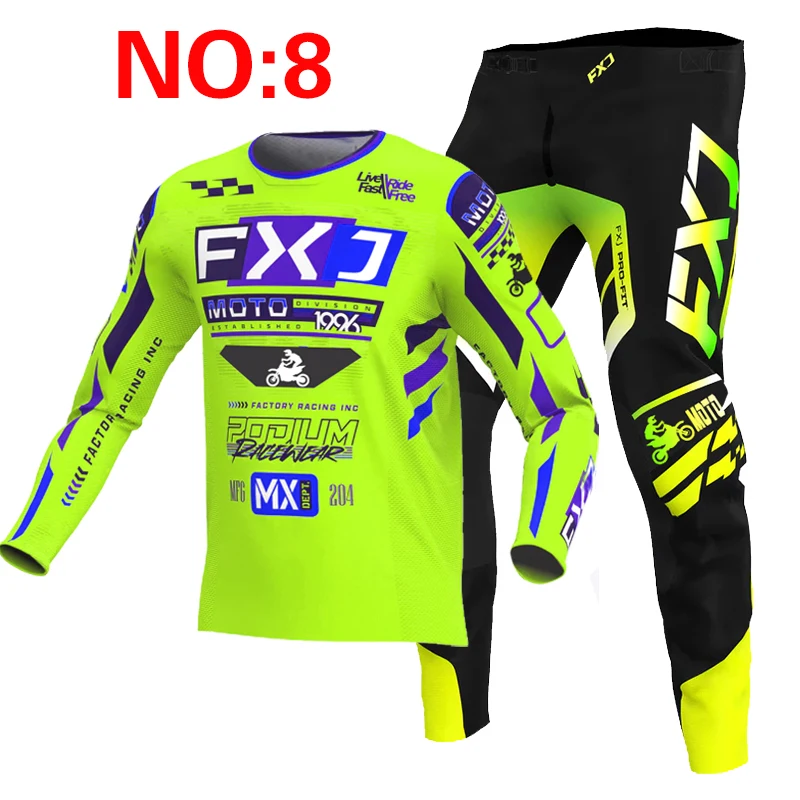 NEUES 2025, FXJ gelbes Enduro-Motocross-Ausrüstungsset, MX-Jersey-Hose, grüne Motorradbekleidung, MTB-Carracing-Anzug, Offroad-Ausrüstung 5