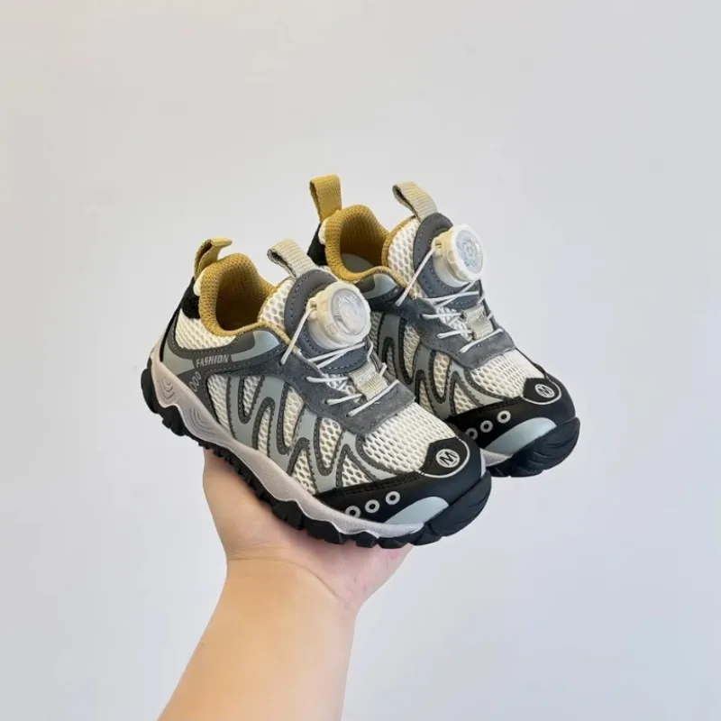 Children's Outdoor Mountaineering Shoes Spring Autumn New Boys Girls Rotating Button Anti slip Mesh Casual Sports Shoes 26-37