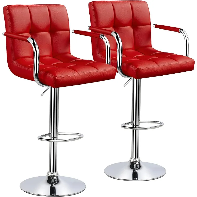 

Tall Bar Stools Set of 2 Modern Square PU Leather Adjustable BarStools Counter Height Stools with Arms and Back Bar Chairs 360°