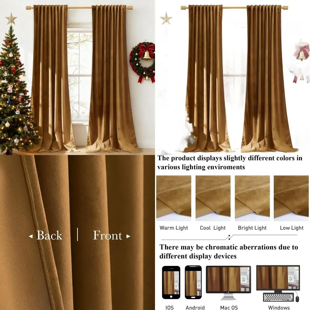 

Роскошные золотисто-коричневые бархатные шторы, длина 96, термоизолированная задняя панель, конфиденциальность для гостиной, 2 панели, W52 x L96