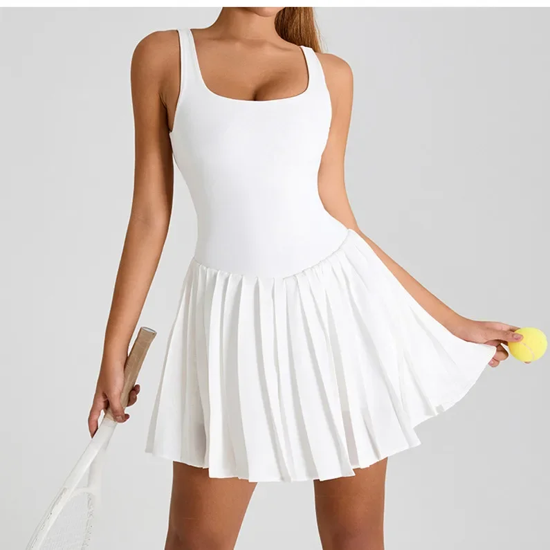 

Jumpsuit Women Tennis Skirt Bottom Anti Glare Sports Running Fitness Suit Pocket Pleated Skirt Sports Dress Set