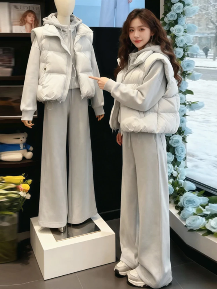 

Модный осенний новый комплект для похудения: женская свободная футболка, брюки с высокой талией, худи на молнии, повседневная одежда