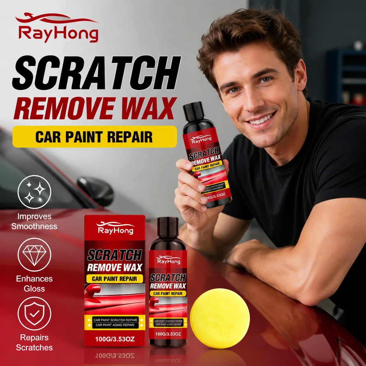 RayHong Scratch Remove Wax Remove Paint Scratches Daily Vehicle Maintenance With Polishing Sponge Vehicle Surface Restorer 100g
