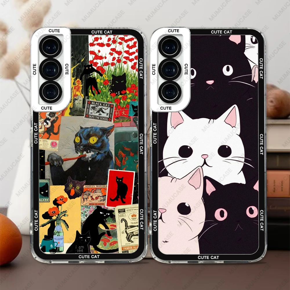 Case For Samsung Galaxy S24 S20 S21 FE S22 S23 Ultra A13 A32 A33 A50 A52 A53 A73 A54 A14 Soft Cover Cute Cat