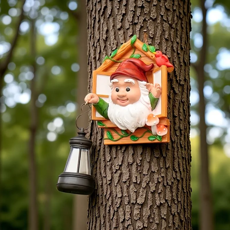 

Cute Resin Gnome Holding Lantern Garden Ornament Hand-Painted Animal Design Outdoor Holiday Decor Figurine