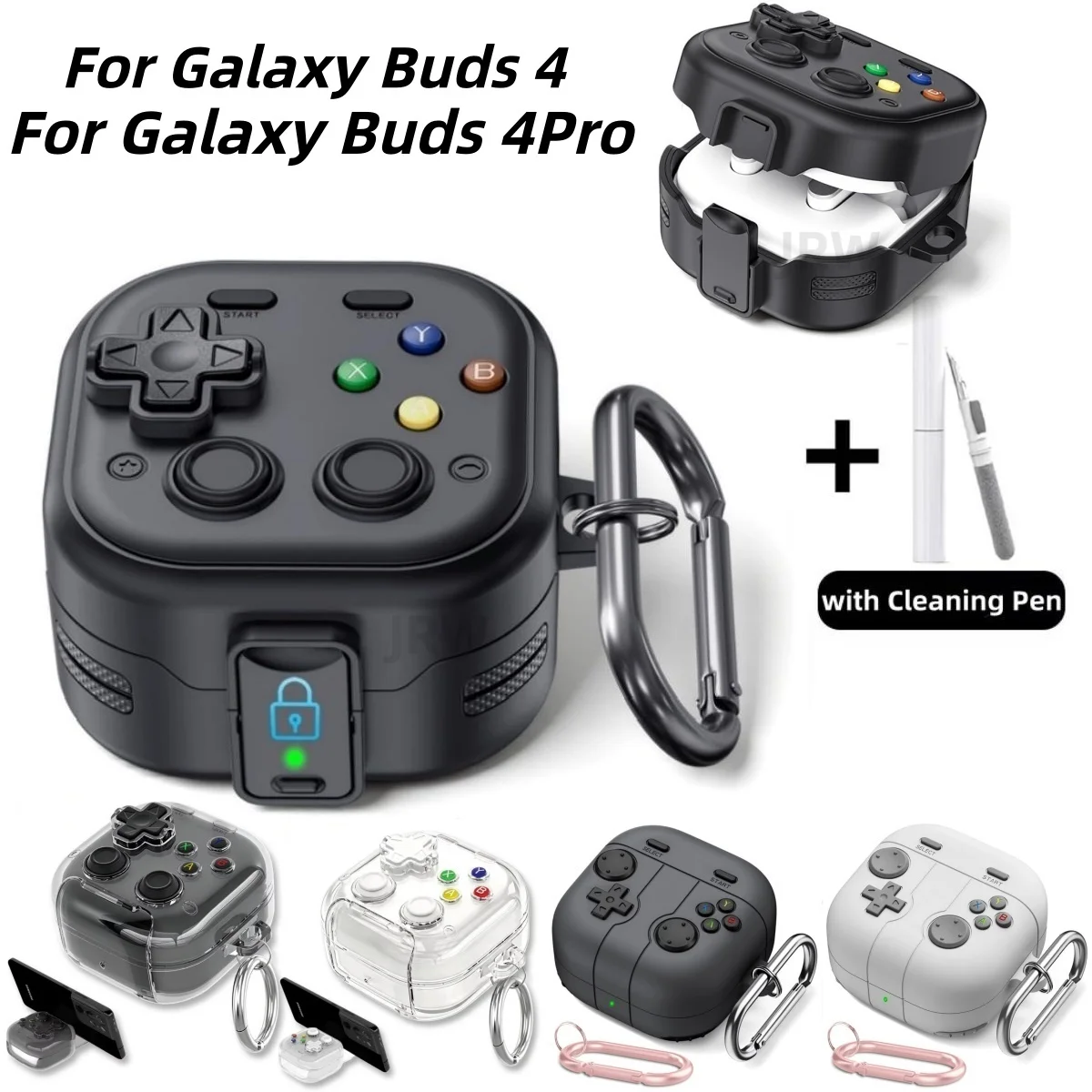 for Samsung Galaxy Buds 4/Buds 4Pro (2026) Game Console Design Case with Carabiner Full Protective Case Accessories for  Buds 4