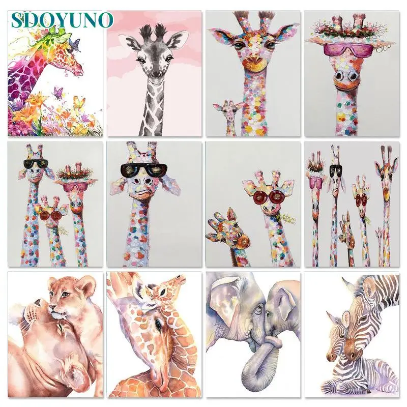 SDOYUNO Acrylic Paint By Numbers Giraffe With Frame Drawing On Canvas Painting Pictures By Number For Adults Diy Gift Home Decor