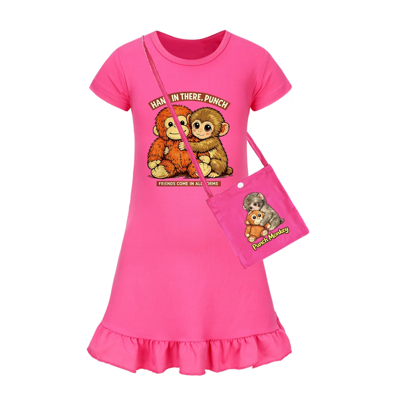 Anime Punch Monkey Funny Summer Nightdress for Girls Print Short Sleeve Pajamas Dress Children's Family Wear 1-15 Years