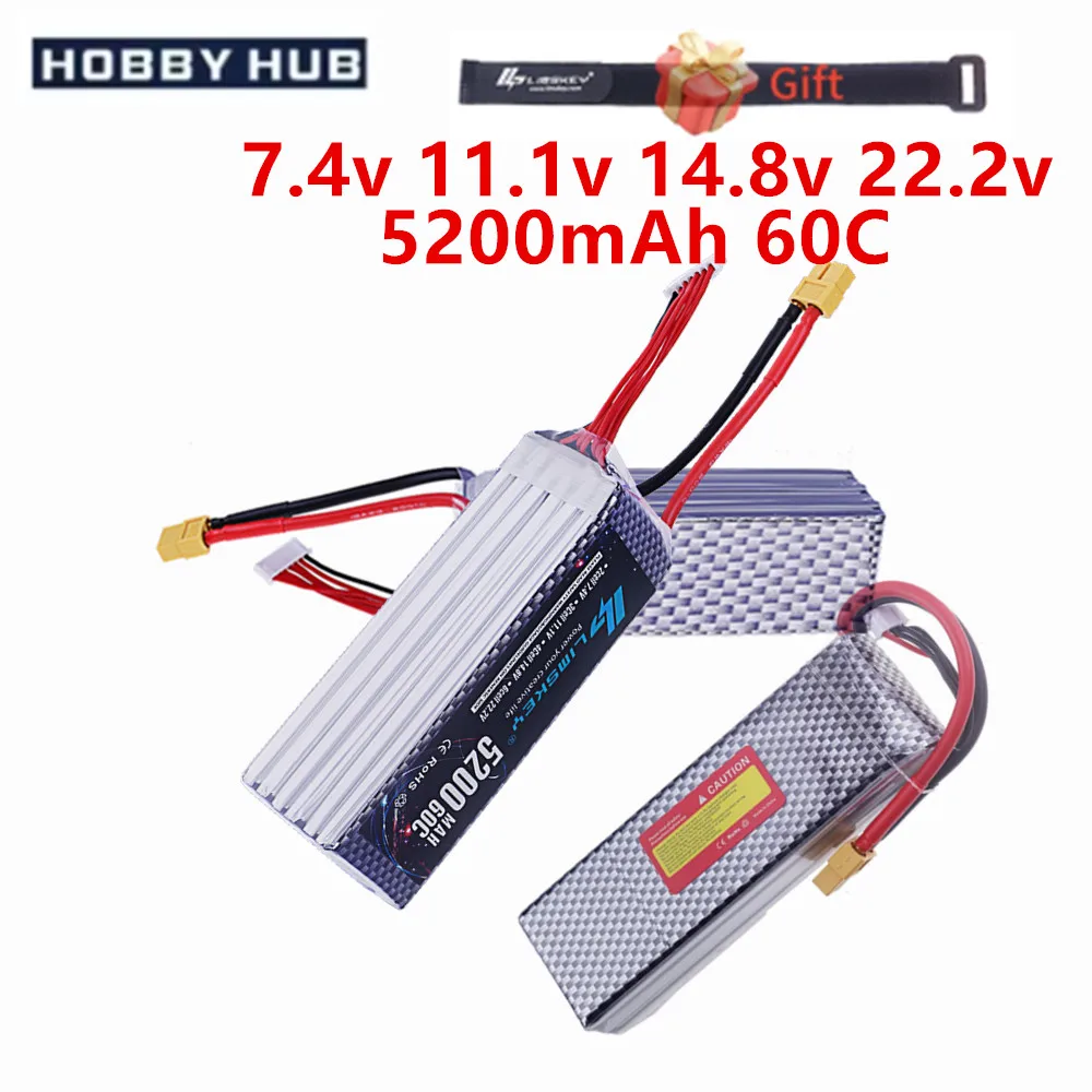 

2S/3S/4S/6S 7,4 В 11,1 В 14,8 В 22,2 В 5200 мАч Lipo аккумулятор 60C для радиоуправляемого самолета, квадрокоптера, гоночного автомобиля по бездорожью, радиоуправляемых деталей