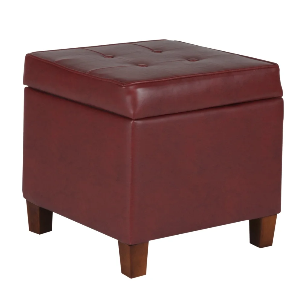 Pouf de rangement carré capitonné en Faux cuir, avec couvercle à charnière, accès facile, pieds en bois, meubles d'intérieur pour salon et chambre à coucher