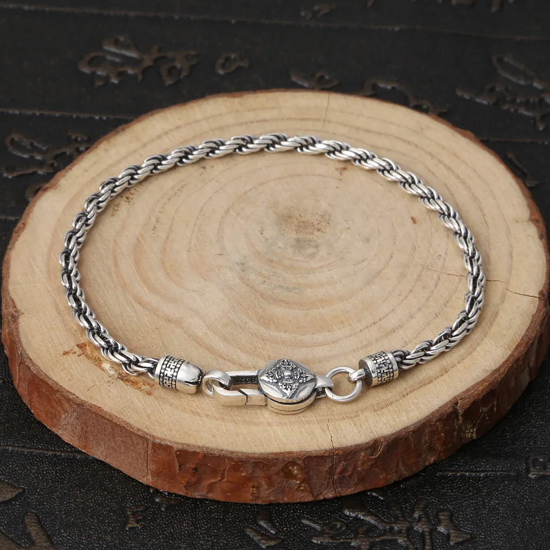 

fashion trendy jewelry six words mantra twist personality men and women Thai silver bracelet gift silver necklace